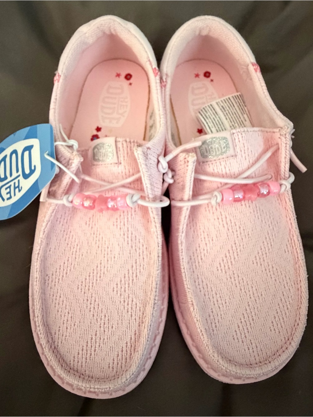 NWT Hey Dude Kids Pink Slip-On Sneakers with Bead Detail Size J3